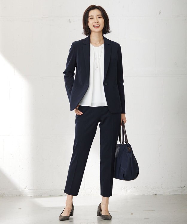 J.PRESS LADIES L 【WEB限定カラーあり・洗える】T/Rアルガンシルク テーパード パンツ ネイビー系