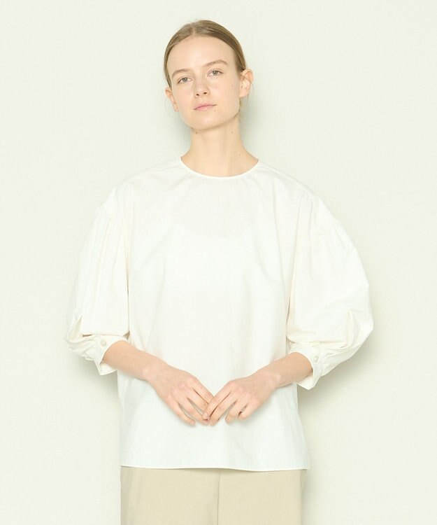 JOSEPH 【洗える】コットンシルク　ラウンドネックブラウス Ivory