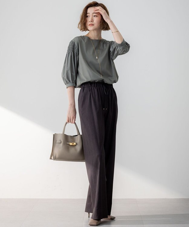 23区 【汗じみ防止/洗える】ギャザーディテール カットソー カーキ系