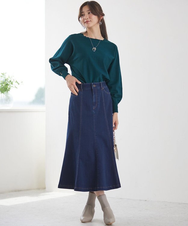 ANY SIS 【CICA加工・選べる9色展開】クルーネックバックスリット ニット 緑