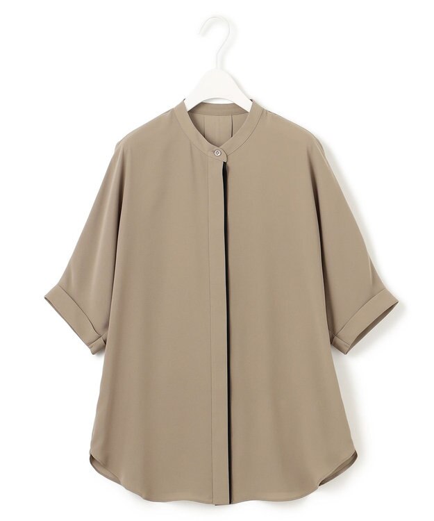 ICB 【新色追加・接触冷感・UVケア・速乾・洗える】BackSatinAmunzen 5分袖バンドカラーブラウス フォーン系