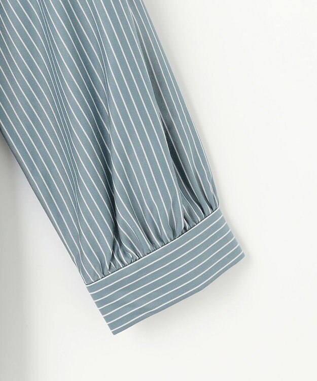 J.PRESS LADIES L ストライプジャージー ピンタック カットソー グレイッシュグリーン系