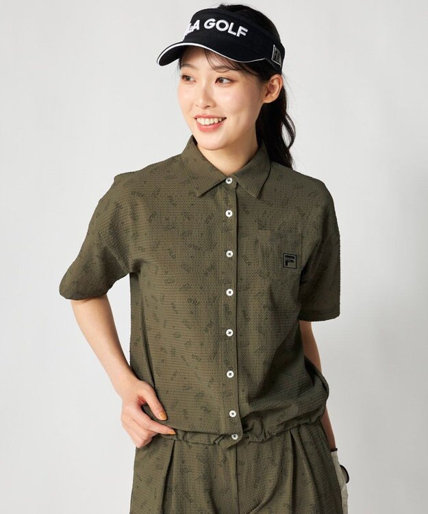 FILA GOLF／marie claire 【FILA GOLF】 ブランドロゴプリント半袖シャツ カーキ