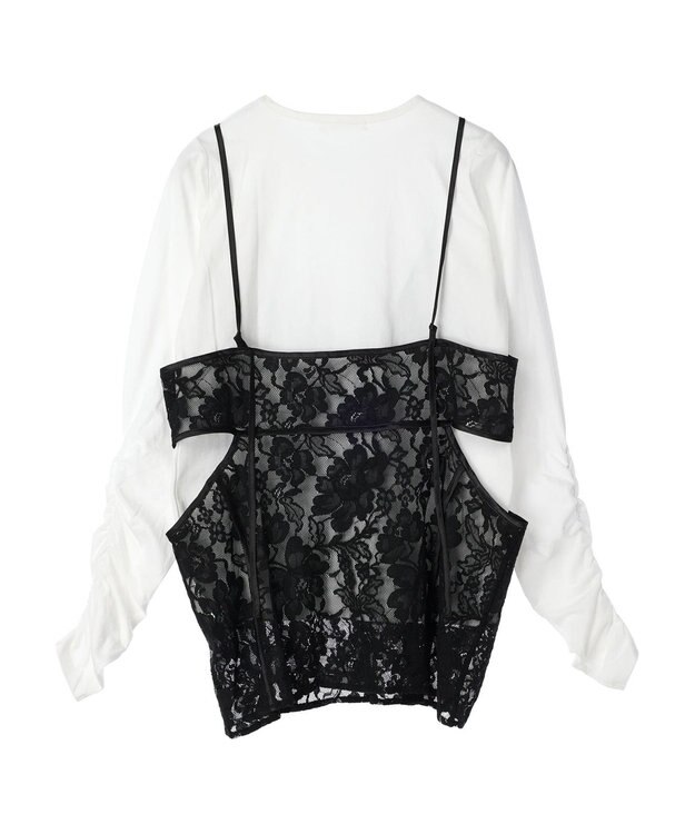 Green Parks AnriettMusee シャーリングスリーブＴシャツ＋レースキャミソールＳＥＴ Black