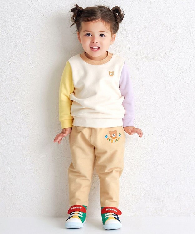 MIKI HOUSE HOT BISCUITS 【80-120cm】 パステルロゴ ストレッチパンツ ベージュ