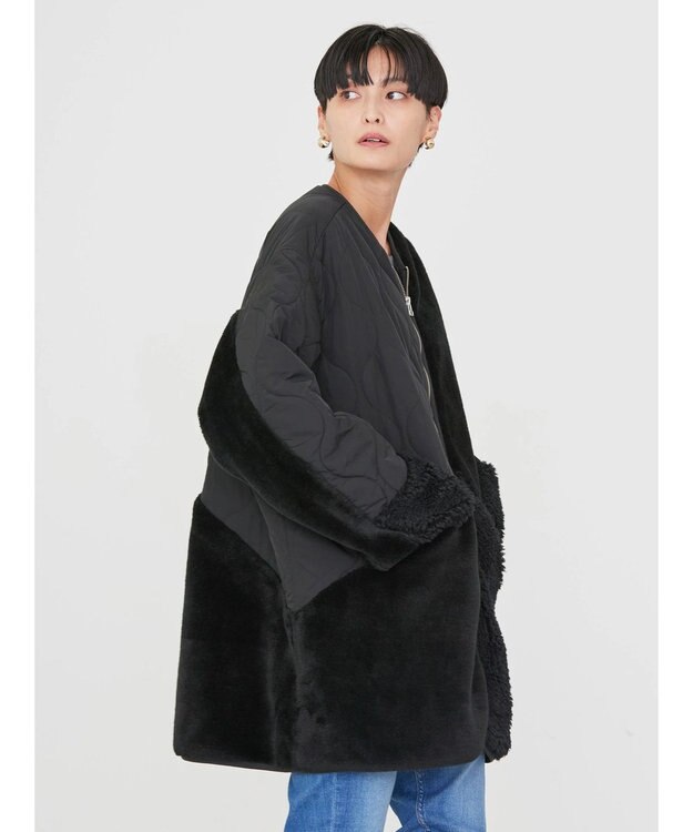 AMERICAN HOLIC キルポカボアＭｉｘキルティングコート Black