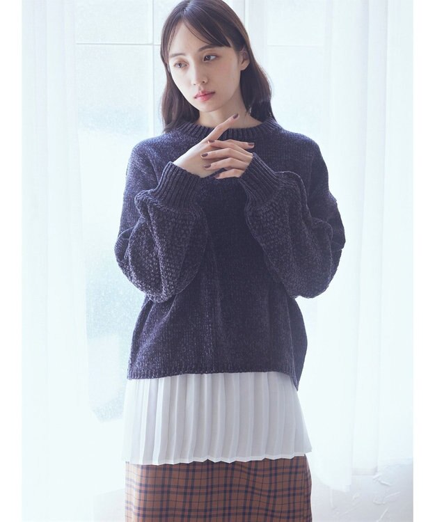 earth music&ecology シャイニーベロアモールプルオーバー Dark Gray