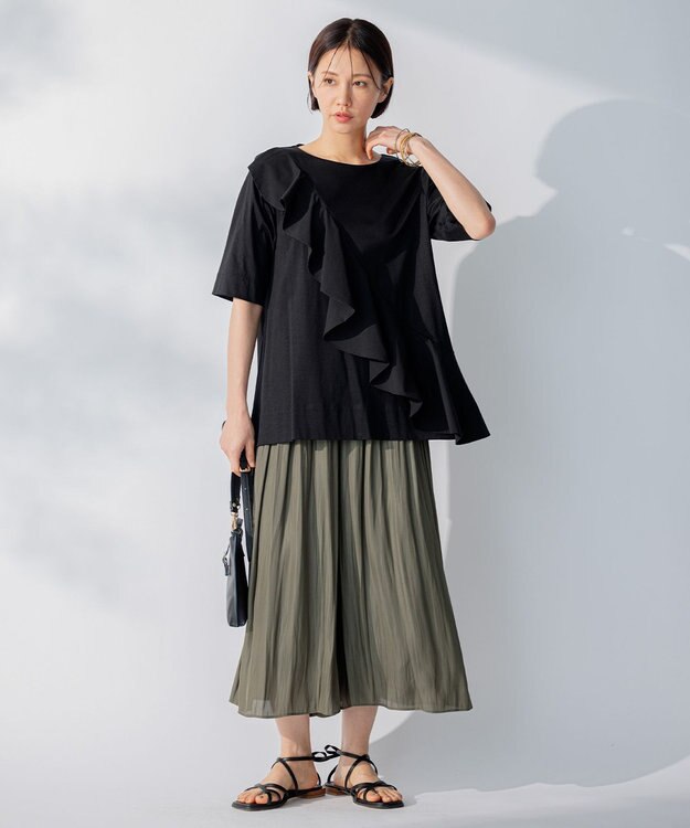 自由区 【WEB限定/洗える】ツイルギャザーパンツ カーキ系