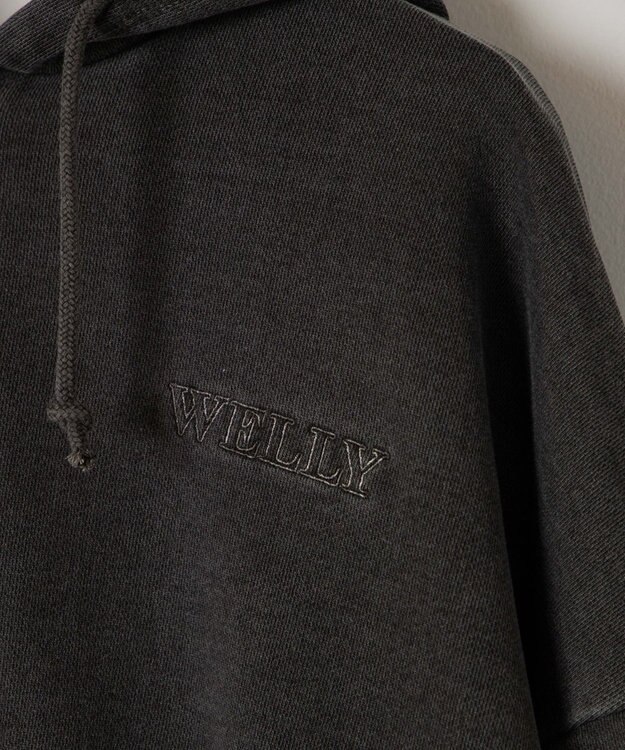 WEGO ピグメントハーフZIPロゴプルパーカー スミクロ