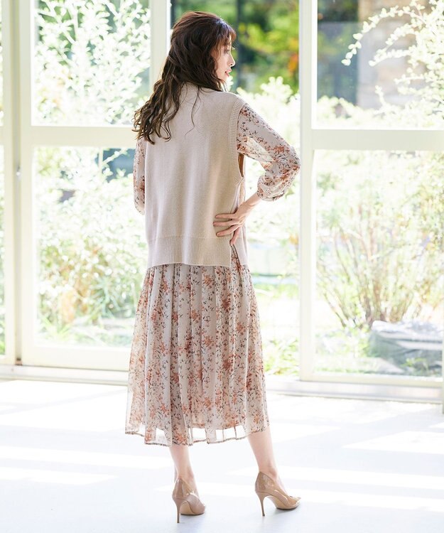 Tiaclasse 【洗える】ケーブル編みニットベスト ライトベージュ