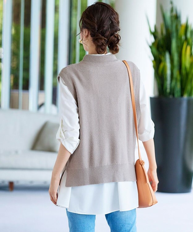 Tiaclasse 【洗える】ケーブル編みニットベスト モカ