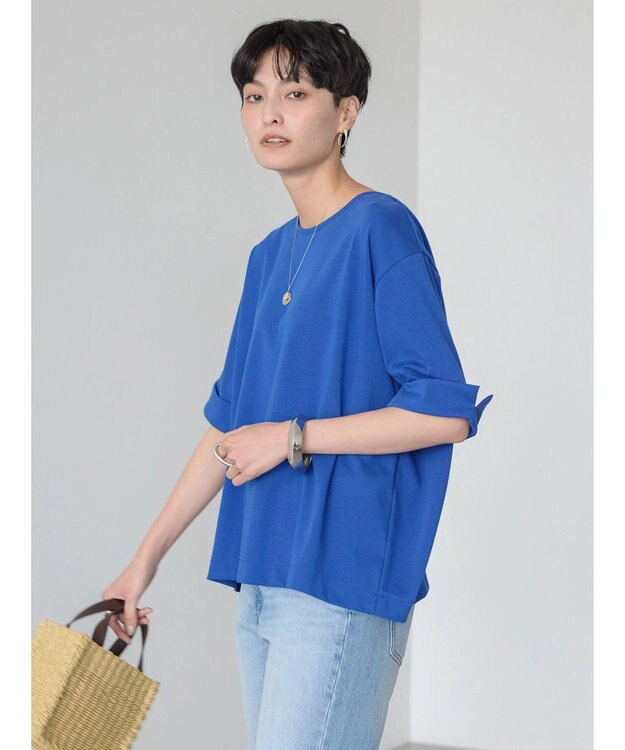 AMERICAN HOLIC 接触冷感バックタック袖折り返しカットプルオーバー Blue