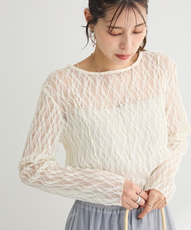 Green Parks パネルラインレースカットプルオーバー Ivory