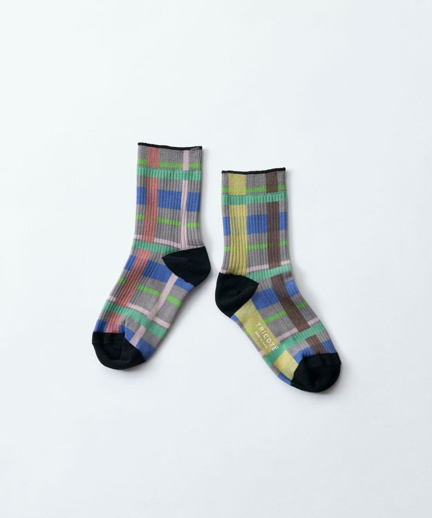 TRICOTE CHECK LINK SOCKS／チェックリンクソックス 95GRAY