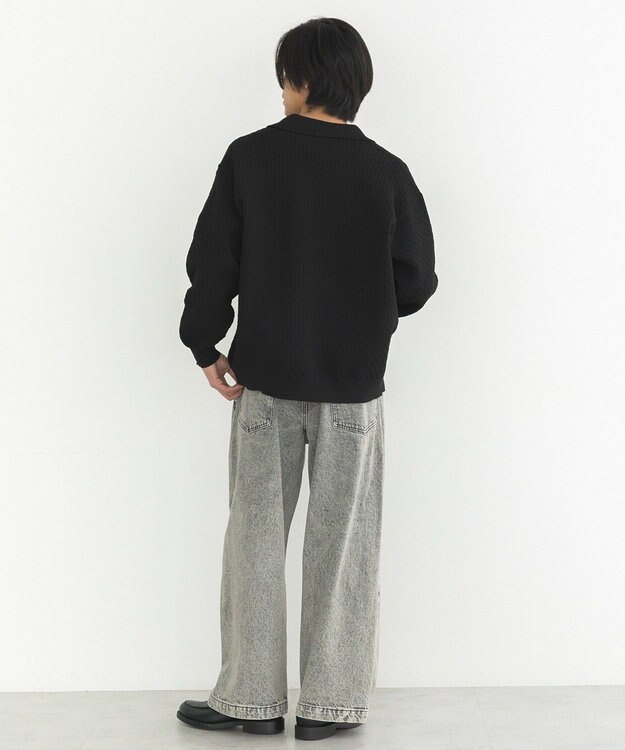 CRAFT STANDARD BOUTIQUE 柄編みニットシャツカーディガン Black