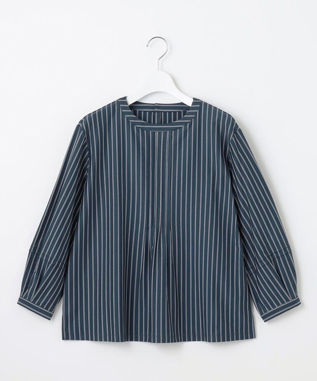 J.PRESS LADIES ストライプジャージー ピンタック カットソー ダルブルー系1