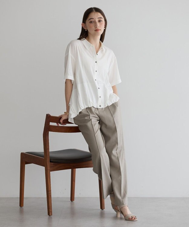 YECCA VECCA 【接触冷感】裾バルーン切替デザインヘムシャツ Khaki