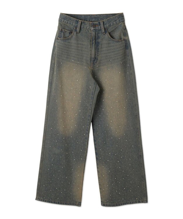 WEGO ラインストーンストレートデニムパンツ デニム淡加工色