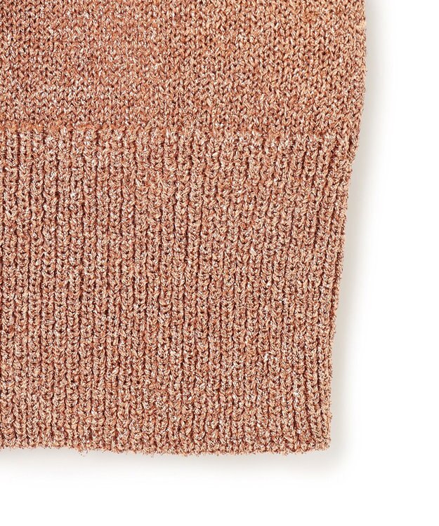 BEIGE， 【洗える】VANDA / ラメ入りクルーネック半袖カーディガン Dark Nude