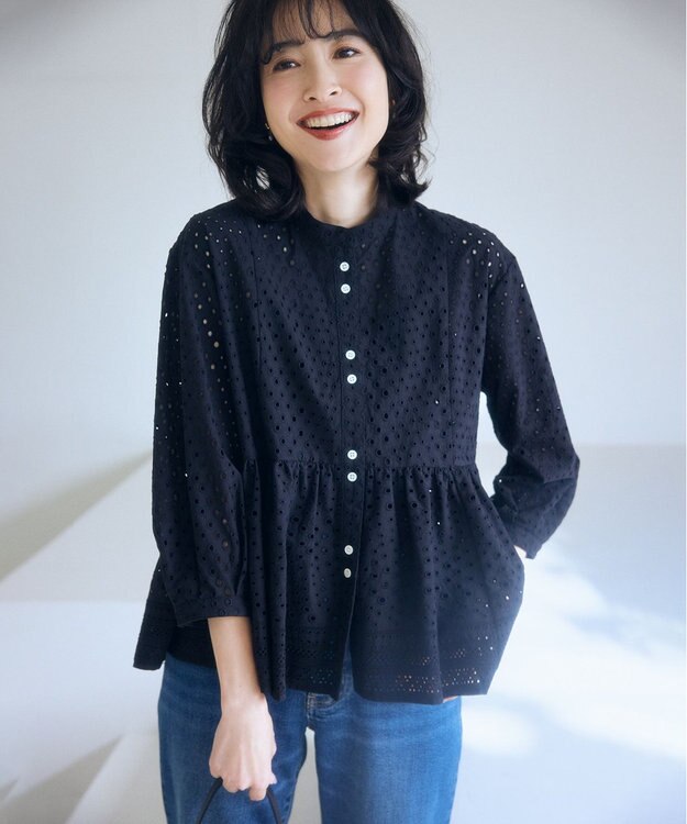 組曲 S エンブロイダリーレーススタンドネック ブラウス ブラック系