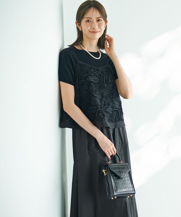 23区 L 【好評につき追加生産/洗える】リボンエンブロイダリー キャミソール ブラック系