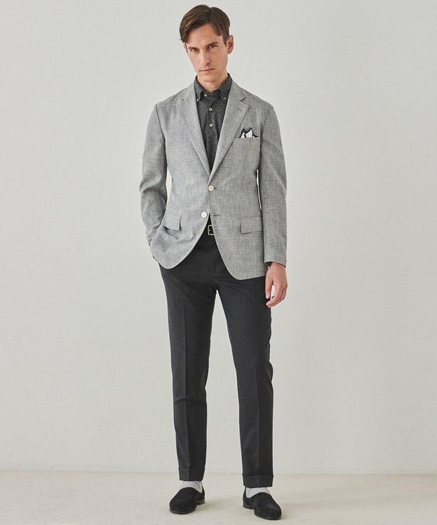 GOTAIRIKU ロングセラー【洗える/折り目加工/シワになりにくい/ウエストアジャスター】ウォッシャブル サマーウール100％パンツ_定番色(1タック)25年モデル グレー系