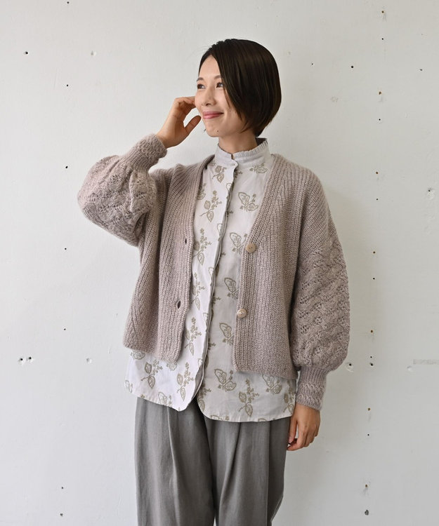 muuc 〈高品質シルク＆アンゴラモヘア〉模様編み ボリューム袖 カーディガン ベージュ
