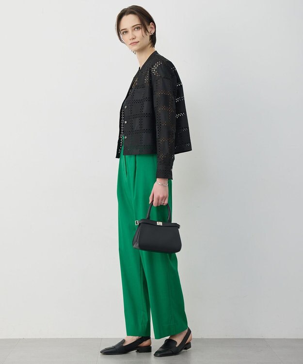 ICB ドライリネンストレッチ ワイドストレートパンツ グリーン