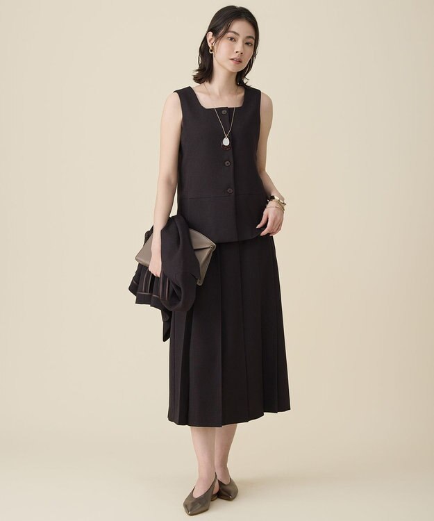 自由区 S 【セットアップ対応】リネンライクシンセティックタック スカート ダークブラウン