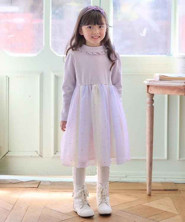 ANY KIDS ドッキング チュール ワンピース ラベンダー×レインボー