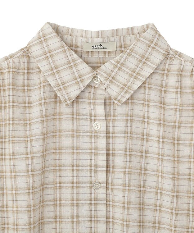 earth music&ecology シャーリングスリーブチェックシャツ Light Beige