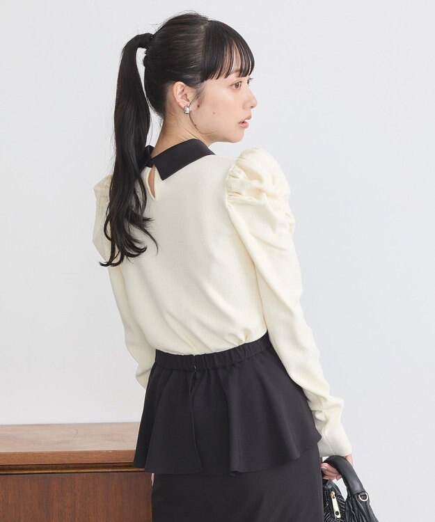 earth music&ecology 襟ビジュー付きニットプルオーバー Ivory