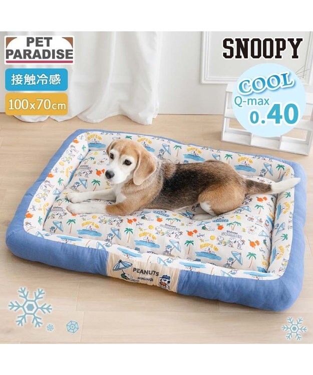 PET PARADISE スヌーピー クール 四角カドラー 《サマーバケーション柄》 ＬＬ ホワイト×ブルー