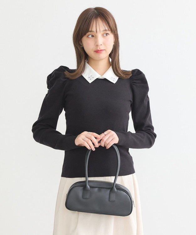 earth music&ecology 襟ビジュー付きニットプルオーバー Black