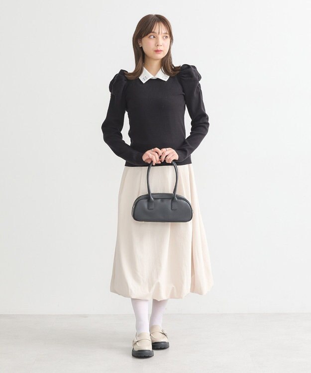 earth music&ecology 襟ビジュー付きニットプルオーバー Black