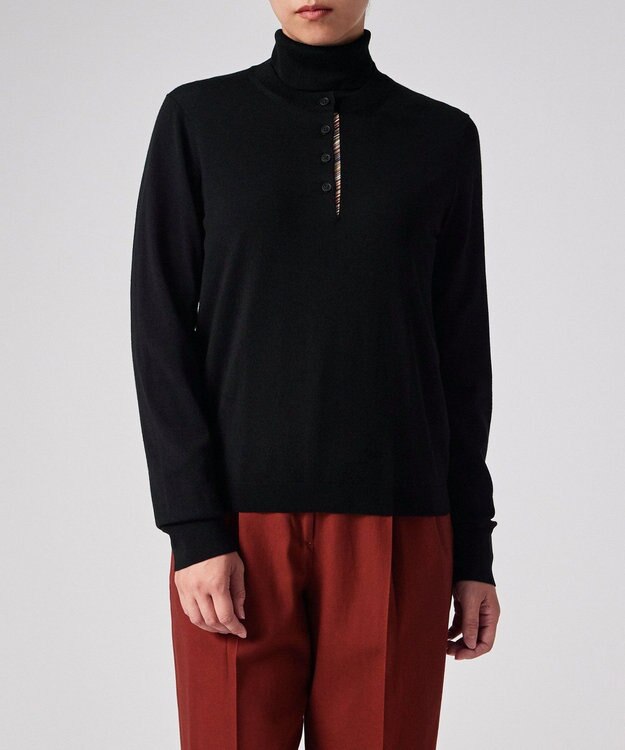 Paul Smith ドレープウール ストライプ ヘンリーネック ニット ブラック