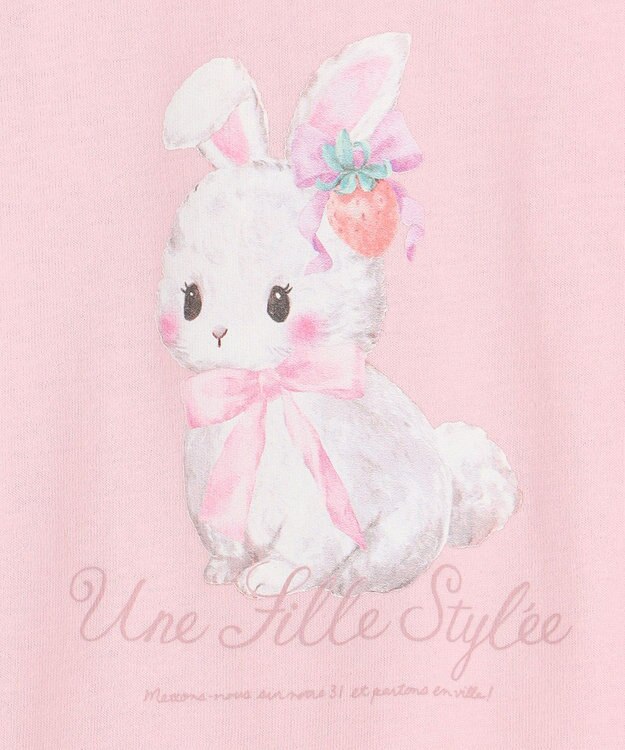 ANY KIDS 【綿100%】ドロップショルダー アニマルプリントTシャツ ピンク×ウサギ