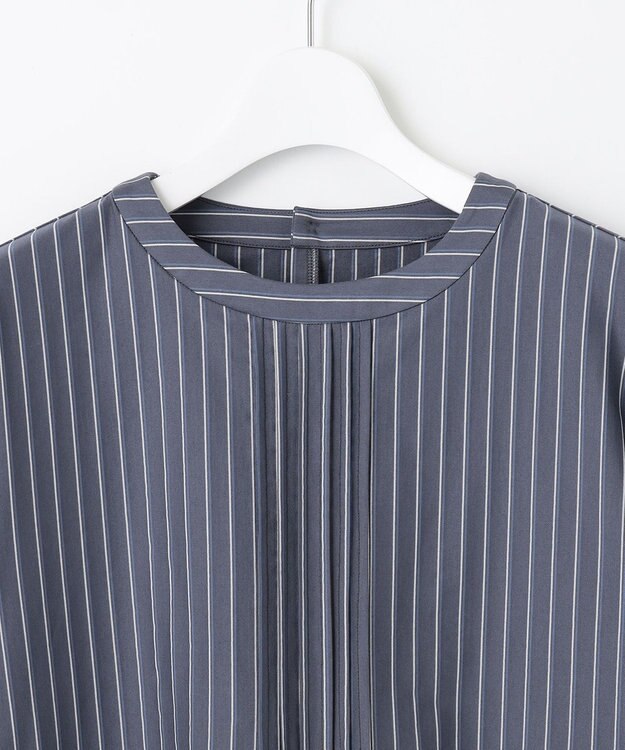 J.PRESS LADIES ストライプジャージー ピンタック カットソー ライトグレー系1