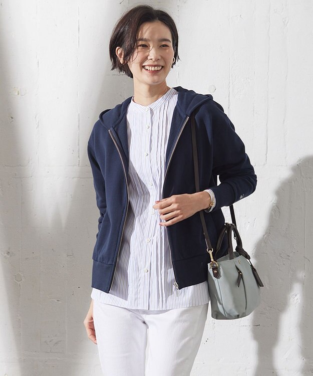 J.PRESS LADIES URAKE フーディー ジップアップ パーカー ネイビー系