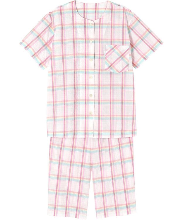 ワコール／睡眠科学 パジャマ 5分袖 半袖 7分丈 綿混(本体) 上下セット 前開き レディース YDT142 睡眠科学／ワコール ピンク