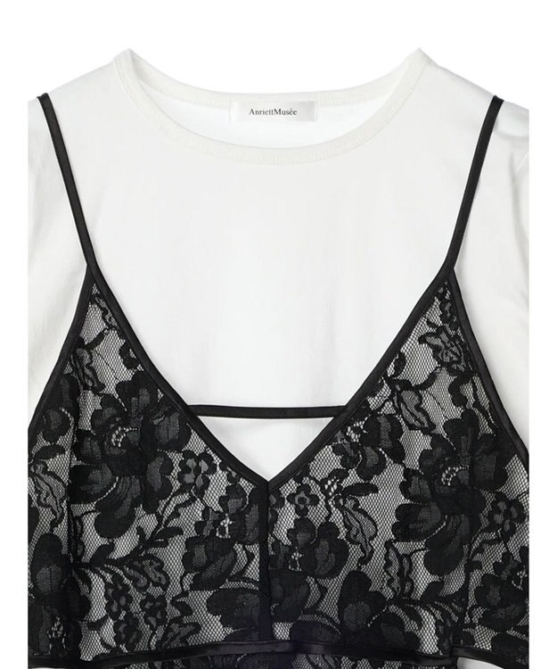 Green Parks AnriettMusee シャーリングスリーブＴシャツ＋レースキャミソールＳＥＴ Black
