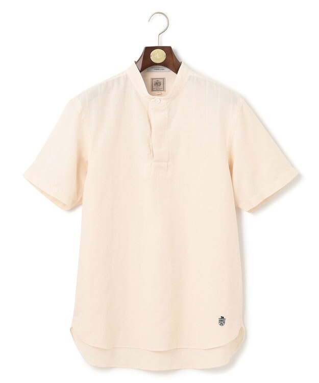 J.PRESS MEN 【HYBRID LINEN】ドビーストライプ バンドカラーラガーシャツ ベージュ系