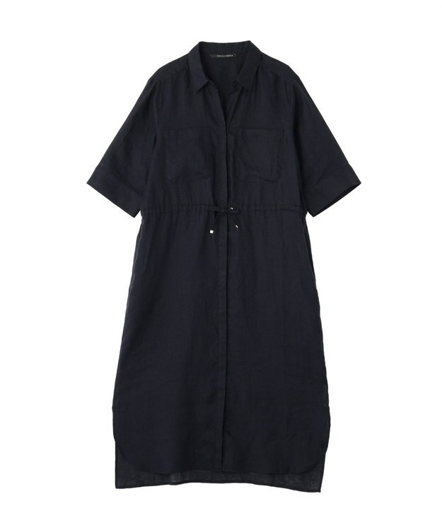 YECCA VECCA フレンチリネンドロストワンピース Navy