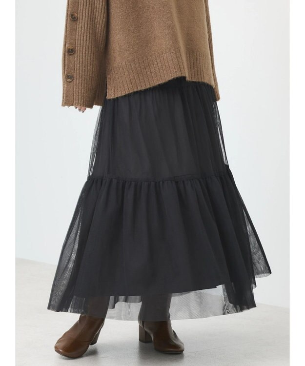 earth music&ecology ティアードチュールスカート Black