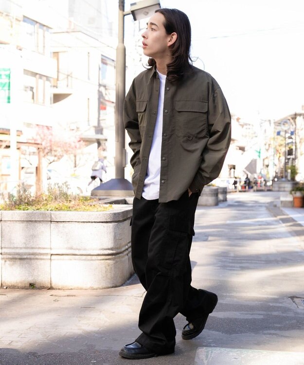 WEGO ナイロンメッシュポケットシャツ カーキ