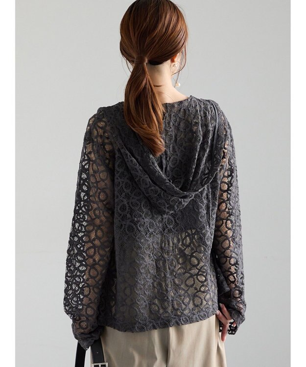 Te chichi レースジップアップフーディー チャコールグレー