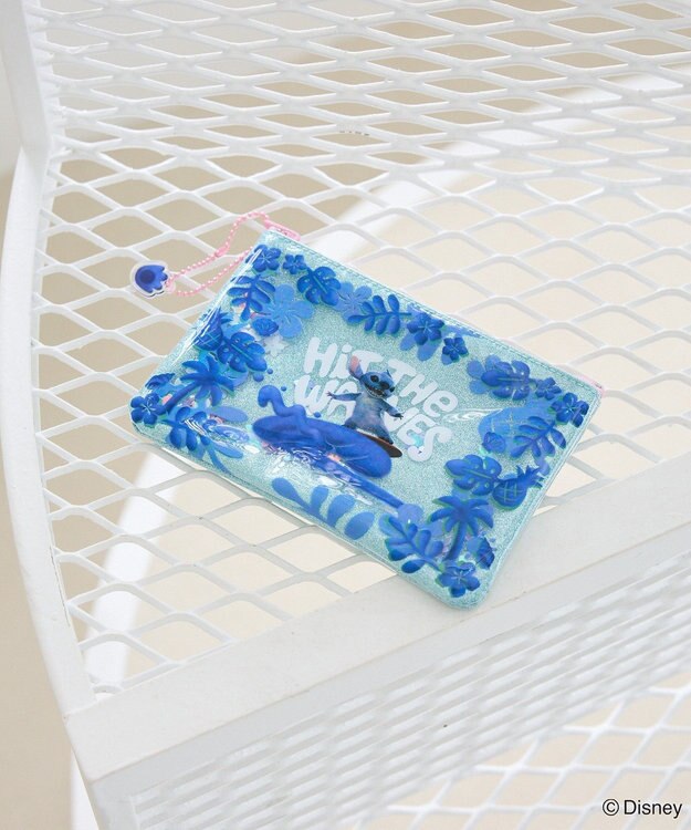 Green Parks スティッチ／チャーム付きラメビニールポーチ Blue