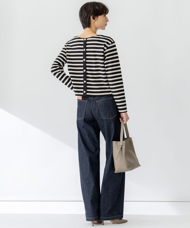 23区 S 【CanCam４月号掲載/洗える】Armor-lux スムース バックボタン ボーダー カットソー ブラック×ベージュ