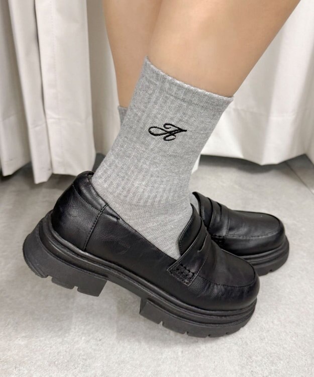 WEGO アルファベット刺繍ソックス グレー