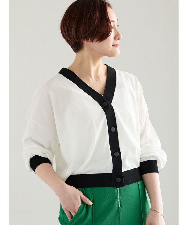 Te chichi 14G綿ポリVネックカーディガン オフホワイト